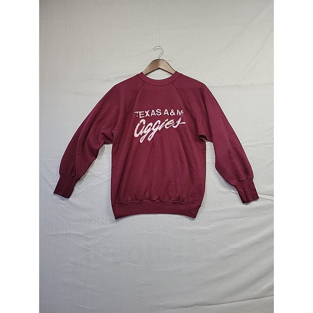 VTG 80s Texas A&M University Aggies TAMU Embroidered Maroon Logo 7 Sweatshirt M
